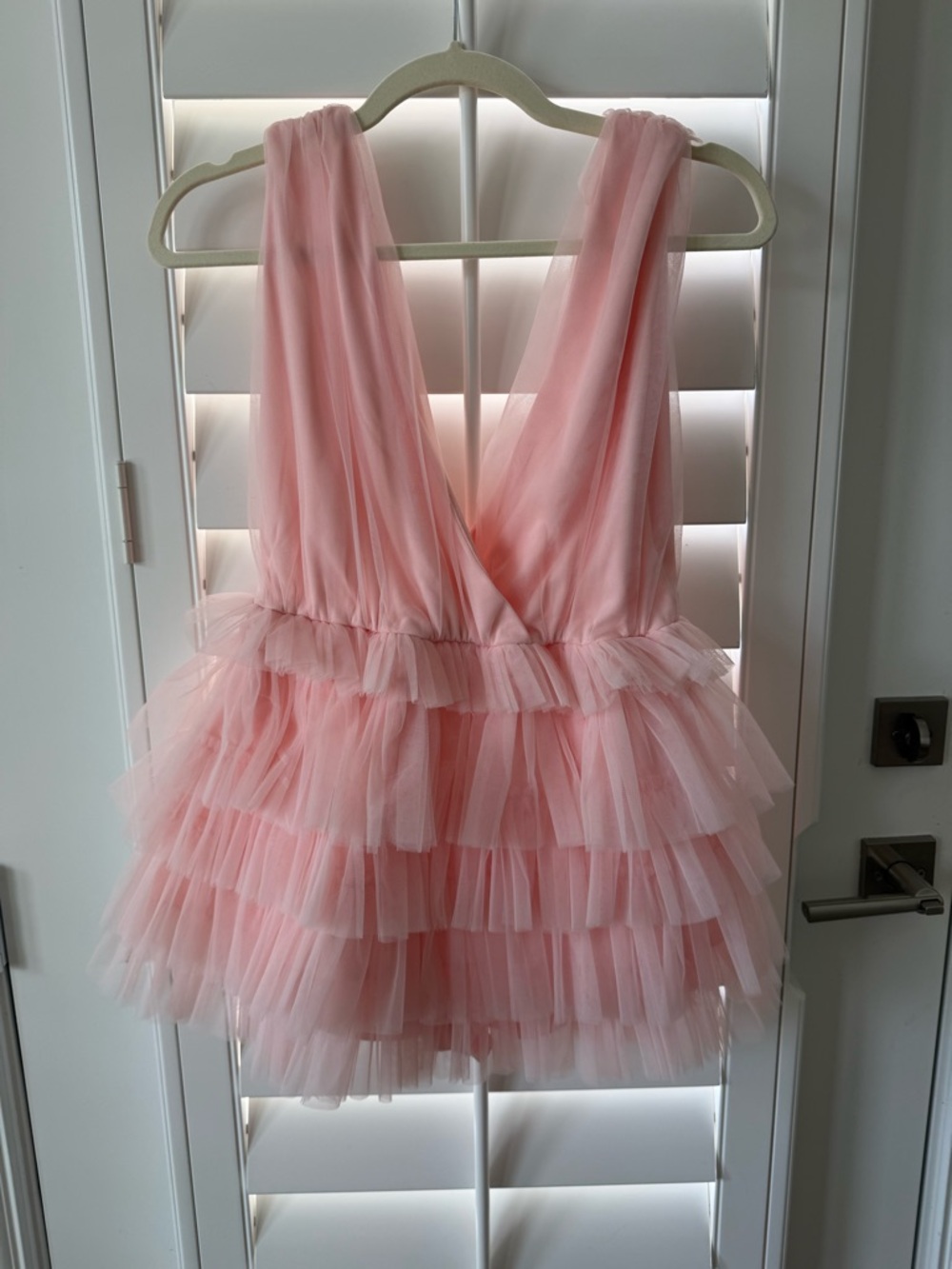 Pink Tiered Tulle Mini Dress - Sleeveless V-Neck